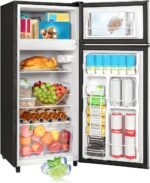 Double Door Refrigerator with Freezer, 4.5 Cu.Ft, Small Fridge with Freezer, 7 Settings Temperature Adjustable, Mini Refrigerator for Office and Apartment Bedroom Dorm(4.5 Cu.Ft, Silver) - Image 2