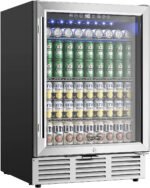 EUHOMY 24 Inch Beverage Refrigerator, 180 Can Built-in Beverage Cooler, Under Counter Beer Fridge with Glass Door for Soda, Water, Wine - For Kitchen, Bar or Office - Image 2