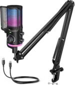 FIFINE USB Streaming Microphone Kit for Gaming, Condenser Mic with RGB, Noise Cancellation, Game/Chat Dial-Plug & Play for PC Twitch/YouTube/Podcast, Includes Boom Arm & Pop Filter-AmpliGame AM6T - Image 2