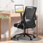 GTPOFFICE Ergonomic Office Chair, Computer Desk Chair Comfy with Adjustable Lumbar Support, Mid-Back Mesh Office Chair with Flip-up Armrest, Tilt Function Task Chair for Home, Bedroom, Gaming, Black - Image 2