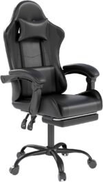 Gaming Chair with Headrest and Lumbar Support, Ergonomic High Back Office Chair, Racing Style Executive Computer Desk Chair, Leather Adjustable Swivel Task Chair for Home Office (Black) - Image 2