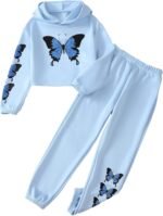 Girls' Clothing Set Butterfly Print Crop Top Hoodies Sweatpants 2 Piece Outfits Kids Sweatsuit Tracksuit Jogger Set - Image 2