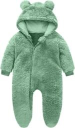 Infant Girls Boys Winter Bear Ear Snowsuit Zip up Fuzzy Fleece Jumpsuit Newborn Sherpa Lined Romper Warm Coat Outfits - Image 2