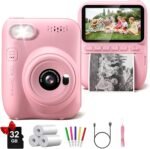 Instant Print Camera for Kids, 3.0" HD 32MP Kids Camera 1080P with 3 Rolls of Printer Paper, Birthday Gifts Toy for 3-12 Year Old Girls Boys with 32GB SD Card-Pink - Image 2