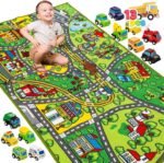 JOYIN Carpet Playmat w/ 12 Cars Pull-Back Vehicle Set for Kids Age 3+, Jumbo Play Room Rug, City Pretending Play - Image 2