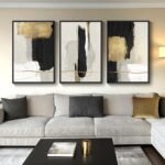 Large Framed Black and White Abstract Wall Art for Living Room, 3 Piece Big Canvas Prints Paintings Artwork for Walls, Modern Minimalist Black Gold Pictures for Hallway Office Wall Decor 24x36 Inch - Image 2