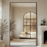 Large Mirror Full Length 72"X44", Oversized Floor Mirror with Stand, Black Free Standing Mirror Full Length for Gym Bedroom Living Room, Hanging or Wall Mounted, Shatterproof Tempered Glass - Image 2