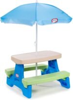 Little Tikes Easy Store Jr. Picnic Table with Umbrella - Blue / Green - Image 2