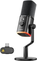 MAONO PD100W Wireless/USB Microphone, PC Gaming Mic with One-Click Noise Reduction,Mute Button,Custom RGB, 3.5mm Headphone Jack, Desktop Dynamic Streaming Mic for Recording,Podcasting, Black - Image 2