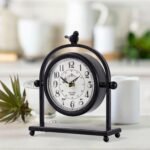 MODE HOME Silent Battery Operated Black Metal Analog Desk Clock with Bird, Small Table Clock for Farmhouse Decor, Mantel Shelf, Home and Living Room - Image 2