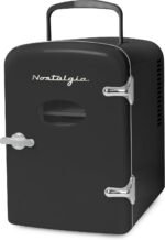 Nostalgia Retro Mini Fridge and Heater 6-Can Capacity, 12-Volt Power Adapter, Carry Handle and Display Window-Perfect for Home, Office, Car, or Dorm Room-Black - Image 2