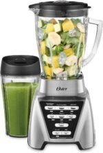 Oster Pro 1200 Smoothie Blender with Glass Jar & 24oz To-Go Cup, Countertop Kitchen Blender with 7 Speeds, 1200W Power, Brushed Nickel - Image 2