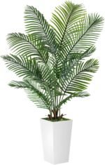 Palm Tree 5FT Artificial, 60in Tall Faux Palm Tree with 15.7 White Planter, Fake Potted Tree for Indoor & Outdoor Home Office Decor - Image 2