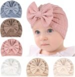 QandSweet 0-24 Months Newborn Girls' Hats Cotton and Linen Cap Infant Big Bow Hat Baby Shower - Image 2