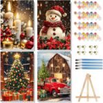Reivworl 4 Pack Framed Paint by Numbers for Adults with Wooden Easel, Christmas Paint by Numbers Kit for Adults Beginner, Acrylic Painting by Number for Home Decor 8X12 Inch - Image 2