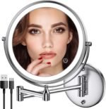 Rocollos Rechargeable Wall Mounted Lighted Makeup Mirror Chrome, 8 Inch Double-Sided LED Vanity Mirror 1X/10X Magnification,3 Color Lights Touch Screen Dimmable 360°Swivel 13 Inch Extendable - Image 2
