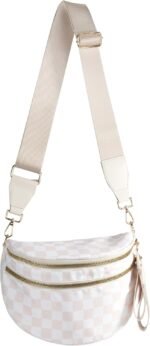 Spacious Checkered Nylon Crossbody Bag Bum Bag Checkered Handbags Wallets for Women - Image 2