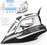 Steam Iron for Clothes 20s Fast Heat-up,1700W Iron with 14.07oz Large Water Tank,Non-Stick Ceramic Soleplate, Anti-Drip, Auto-Off, Burst Steam, Self-Cleaning, Ironing Clothes for Home, Grey - Image 2