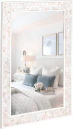 Tanmicoshomy 20x 28 Inch Rectangle Wall Mirror, Natural Shell Framed Rectangular Mirror for Bathroom, Vanity, Bedroom, Living Room, Entryway, Wall Mounted Horizontal or Vertical, White - Image 2