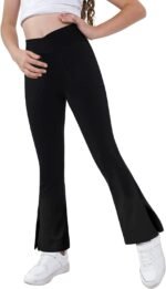 Teen Girls Bootcut Yoga Pants Kids Active Crossover Split Hem Flare Leggings with Pockets - Image 2