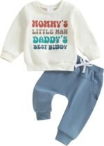 Toddler Baby Boy Fall Winter Clothes Mamas Little Boy Outfit Letter Long Sleeve Sweatshirts and Jogger Pants Set - Image 2
