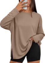 Trendy Queen Oversized Side Slit Tshirts for Women Long Sleeve Workout Tops Fall Fashion Gym Casual Tees Basic Y2K Clothes - Image 2