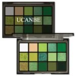 UCANBE Green Eyeshadow Makeup Palette, 15 Colors Bright Dark Green Shimmer Matte Metallic Glitter Eye Shadow, Forest Emerald Lime Pallet Kit for Cosplay Parties Christmas Halloween SFX - Image 2