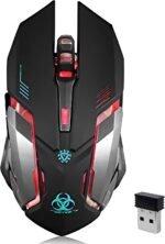 VEGCOO Wireless Gaming Mouse, C8 Silent Click Wireless Rechargeable Mouse with Colorful LED Lights and 3 Level DPI 400mah Lithium Battery for Laptop and Computer (Black) - Image 2