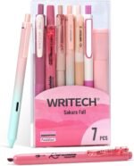 WRITECH Gel Pens Journaling Highlighters: Journal Set Aesthetic Assorted Pastel Color Ink 0.5mm Fine Point Retractable 0.7mm Black Pen Smooth Writing Drawing No Bleed 7ct (Pink) - Image 2