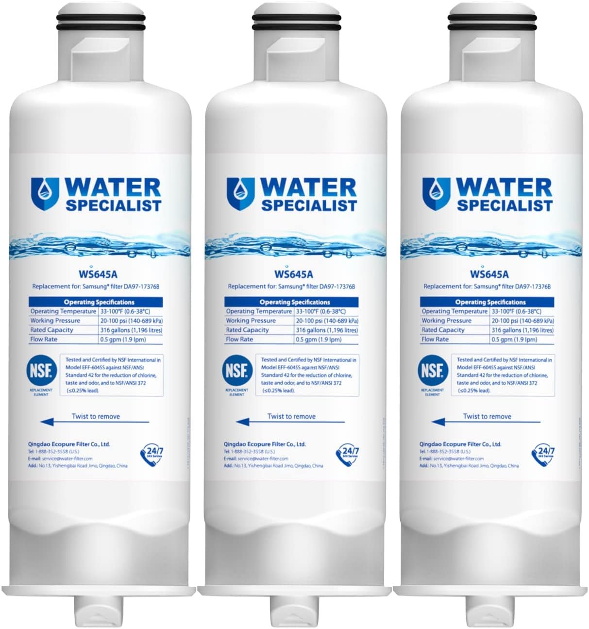 Waterspecialist DA97-17376B Replacement for Samsung HAF-QIN/EXP, HAF-QIN, RF28T5001SR, DA97-08006C, RS27T5200SR, RF28R7351SG, RF24R7201SR, RF27T5201SR, WS645A, Refrigerator Water Filter (Pack of 3) - Image 2