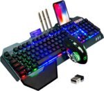 Wireless gaming Keyboard and Mouse,Rainbow Backlit Rechargeable Keyboard Mouse with 3800mAh Battery Metal Panel,Removable Hand Rest Mechanical Feel Keyboard and 7 Color Gaming Mute Mouse for PC Gamers - Image 2