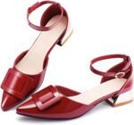 Women's Pumps Shoes Pointed Toe Low Heels Ankle Strap Closed Toe Wedding Party Dress Pumps - Image 2