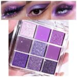 evpct 9 Colors Purple Glitter Eyeshadow Palette, Lavender Violet Purple Pink Glitter Metallic Shimmer Sparkly Eye Shadow Palette Makeup for Older Women Blue Eyes, Highly Pigmented Waterproof eyeshadow - Image 2