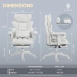 Dowinx Big and Tall Office Chair with Pocket Spring Cushion,High Back Computer Gaming Chairs with Adjustable Armrests and Lumbar Support,Executive Desk Chairs with Footrest(PU Leather,White) - Image 3