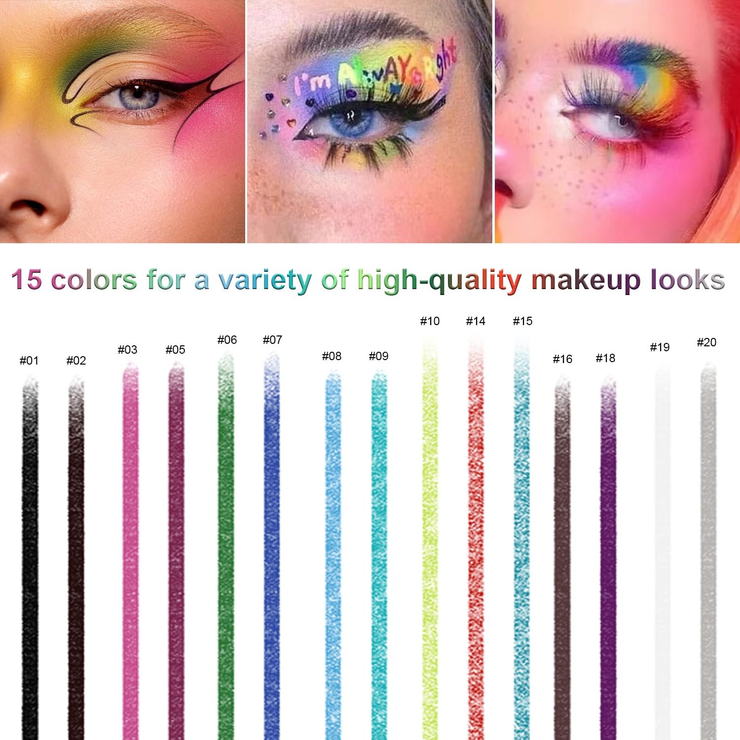 Colorful Eyeliner Pen Set, 15Colors Eye Shadow Pencil, Pearl Eyeliner Kit Metallic Glitter Colored Eye liner for Women Eye&Lip Liner Professional Waterproof Eye Makeup - Image 3