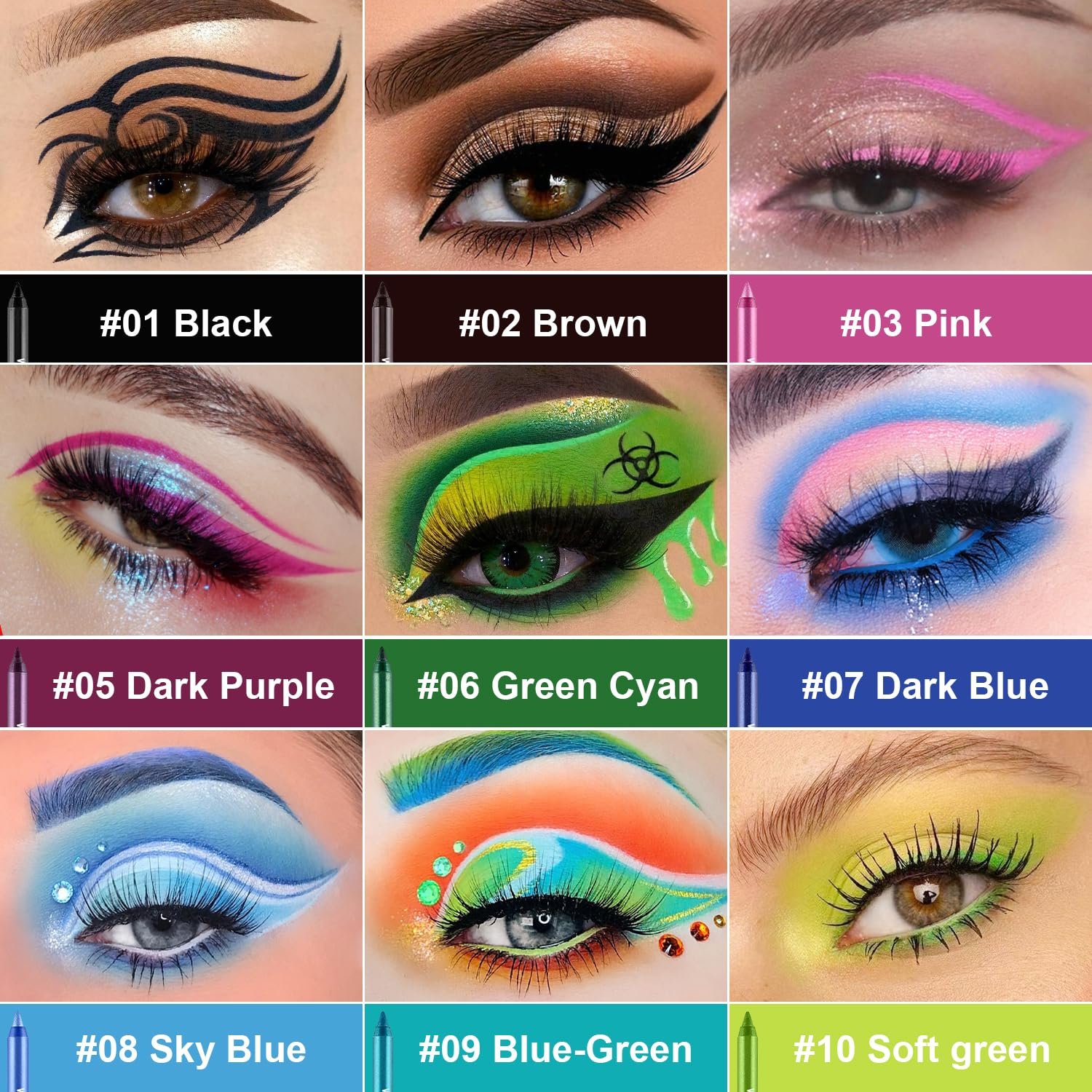 Colorful Eyeliner Pen Set, 15Colors Eye Shadow Pencil, Pearl Eyeliner Kit Metallic Glitter Colored Eye liner for Women Eye&Lip Liner Professional Waterproof Eye Makeup - Image 4