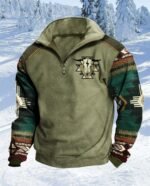 Western Sweatshirts for Men Aztec Ethnic Print Quarter Zip Pullover Fleece Hoodies Casual Stand Collar Sweatshirt - Image 6