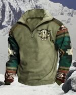 Western Sweatshirts for Men Aztec Ethnic Print Quarter Zip Pullover Fleece Hoodies Casual Stand Collar Sweatshirt - Image 7