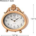Vintage Table Clock, Desk and Shelf Decor Clock, French Rustic Antique Style Gold Mantel Clocks, for Farmhouse, Living Room, Bedroom, Bedside, Gift (7.87" H x 7.87" W) - Image 3