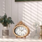 Vintage Table Clock, Desk and Shelf Decor Clock, French Rustic Antique Style Gold Mantel Clocks, for Farmhouse, Living Room, Bedroom, Bedside, Gift (7.87" H x 7.87" W) - Image 4