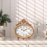 Vintage Table Clock, Desk and Shelf Decor Clock, French Rustic Antique Style Gold Mantel Clocks, for Farmhouse, Living Room, Bedroom, Bedside, Gift (7.87" H x 7.87" W) - Image 5