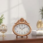 Vintage Table Clock, Desk and Shelf Decor Clock, French Rustic Antique Style Gold Mantel Clocks, for Farmhouse, Living Room, Bedroom, Bedside, Gift (7.87" H x 7.87" W) - Image 7