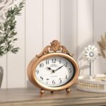 Vintage Table Clock, Desk and Shelf Decor Clock, French Rustic Antique Style Gold Mantel Clocks, for Farmhouse, Living Room, Bedroom, Bedside, Gift (7.87" H x 7.87" W) - Image 9