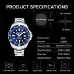 Stuhrling Original Men's Watches Pro Dive Watch Sports Watch with 42 MM Case Blue Dial Stainless Steel Silver Bracelet Diving Watch for Men - Image 5