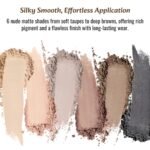 Nude Mini Eyeshadow Palette, 6 Colors Smoky Matte Taupe & Brown Neutral Eye Shadows, Highly Pigmented, Long-Lasting, Waterproof, Travel Size Makeup Palette with Mirror - Image 3