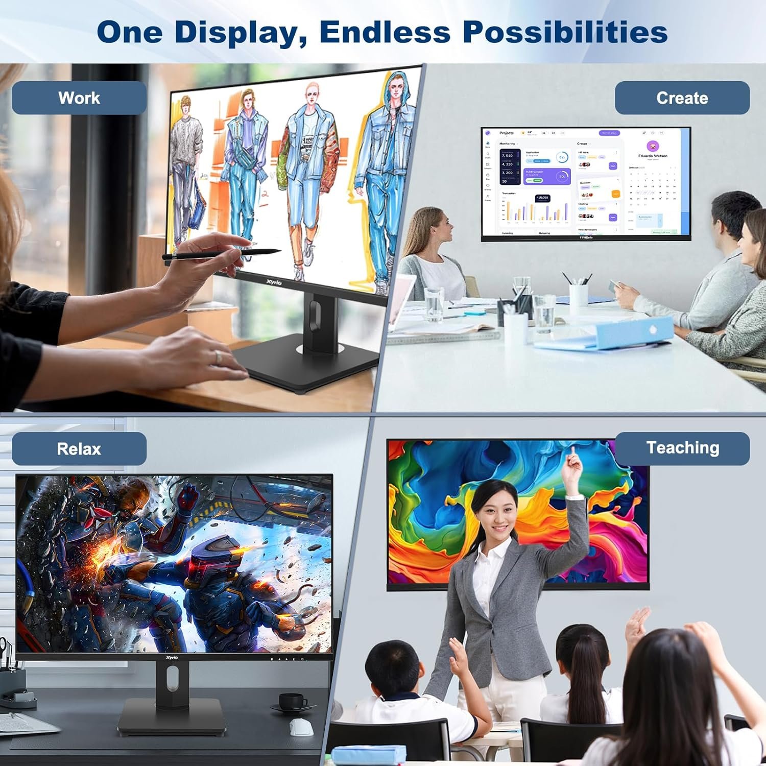 Touch Screen Monitor, Touchscreen Monitor 27'' QHD 2560x1440 100Hz, Touch Screen Monitors w/ 10-Point Touch, Built-in Speakers, Type C, VESA, Stylus Pen, Perfect for Bar, Gym, Business, Black - Image 5
