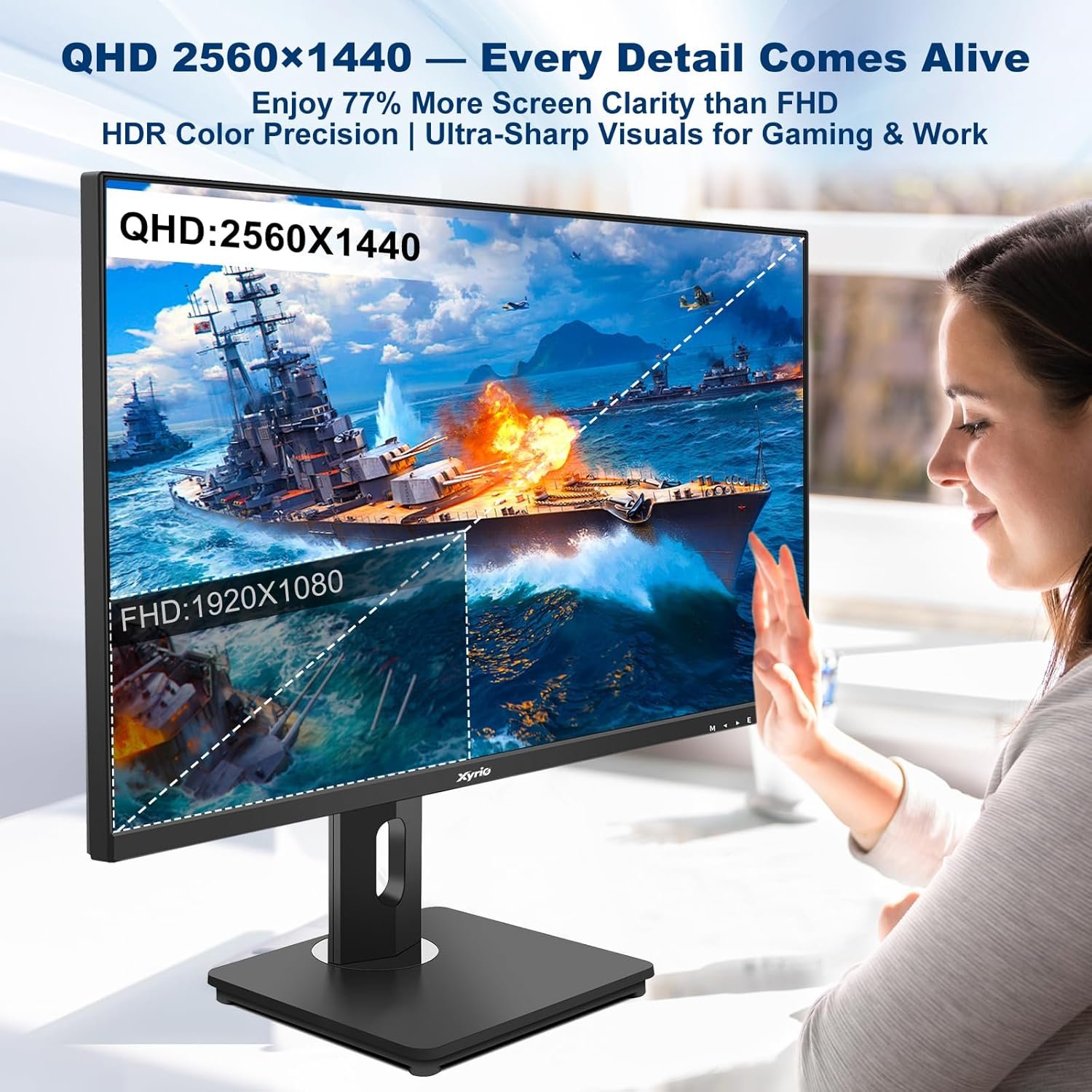 Touch Screen Monitor, Touchscreen Monitor 27'' QHD 2560x1440 100Hz, Touch Screen Monitors w/ 10-Point Touch, Built-in Speakers, Type C, VESA, Stylus Pen, Perfect for Bar, Gym, Business, Black - Image 7