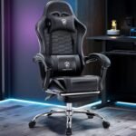 Gaming Chair,Computer Office Chair with Footrest,Massage Lumbar Support and Gel Pad,Ergonomic Reclining Adjustable Leather Gamer Chair with Headrest and Spring Cushion Black - Image 3
