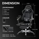 Gaming Chair,Computer Office Chair with Footrest,Massage Lumbar Support and Gel Pad,Ergonomic Reclining Adjustable Leather Gamer Chair with Headrest and Spring Cushion Black - Image 4