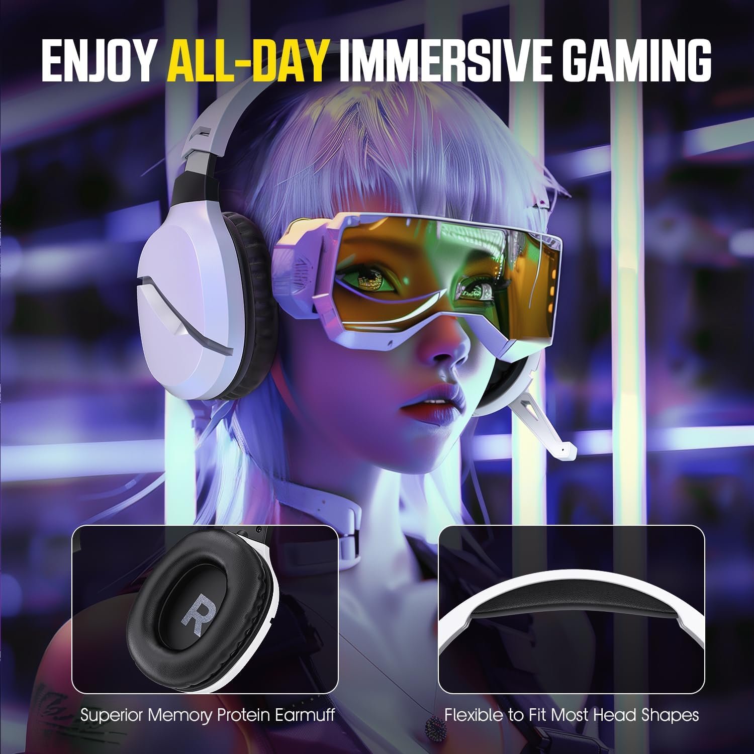 Wireless Gaming Headset with Noise Canceling Microphone for PS5, PC, PS4, 2.4G/Bluetooth Gaming Headphones with USB and Type-c Connector, Wired Mode for Controller Gamecube - Image 10